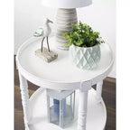 Round Wood Side Table with Two-Tier Shelf