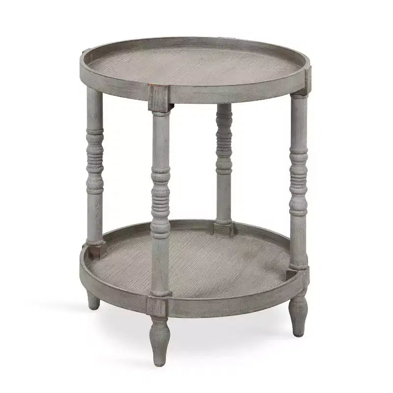 Round Wood Side Table with Two-Tier Shelf