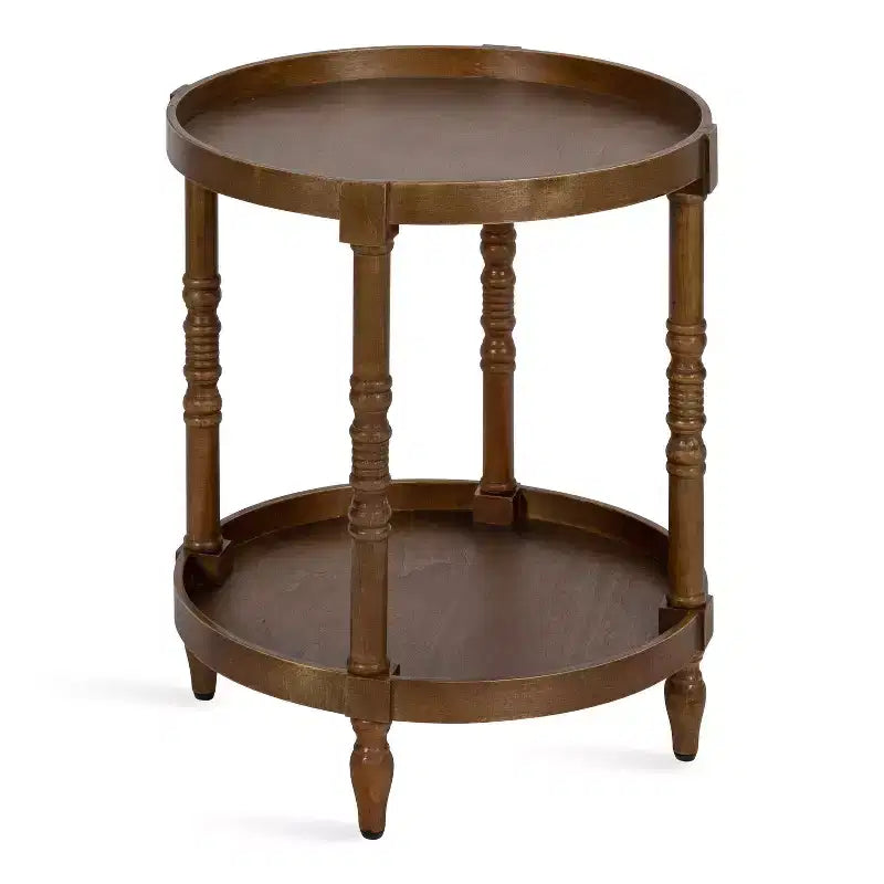 Round Wood Side Table with Two-Tier Shelf